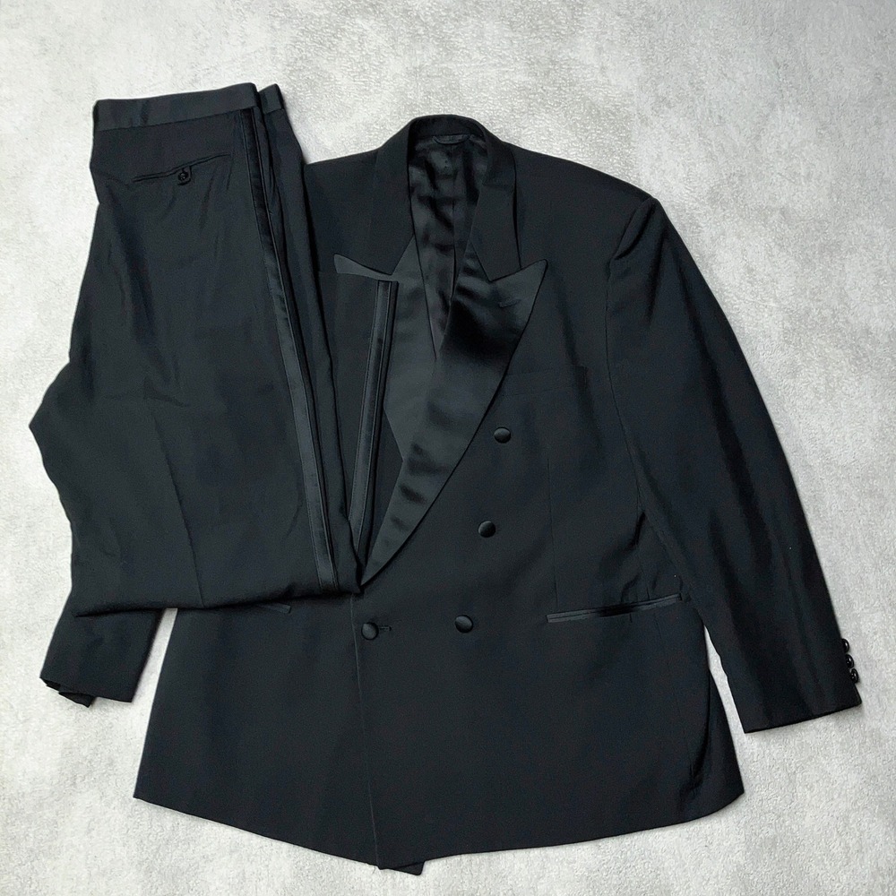 Vintage Yves Saint Laurent YSL Tuxedo Suit Black Double Breasted Mens 46 / 36x32
